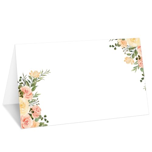 Gelbe Rosen Tischkarten, Set mit 25 Blumenzelt-Namenskarten für den Tisch, Lebensmitteletikett für Hochzeit, Babyparty, Geburtstag, Abendessen, Partyzubehör -026 von mermermu