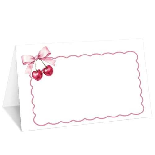 Kirschschleife Wellen-Tischkarten, Set mit 25 Zelt-Namenskarten für den Tisch, Lebensmitteletikett für Hochzeit, Babyparty, Geburtstag, Dinner-Partyzubehör -031 von mermermu