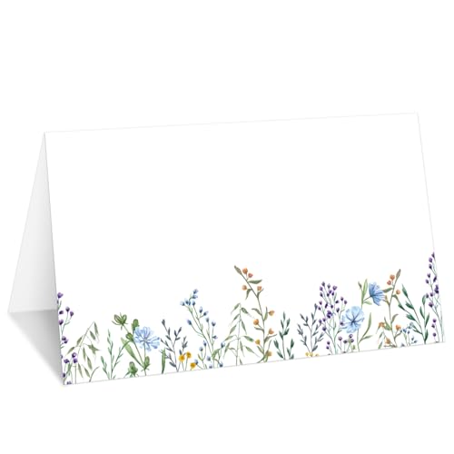 Platzkarten mit Wildblumen-Motiv, 25 Stück, Zelt-Namenskarten für den Tisch, Lebensmittel-Etikett für Hochzeit, Babyparty, Geburtstag, Abendessen, Partyzubehör -030 von mermermu