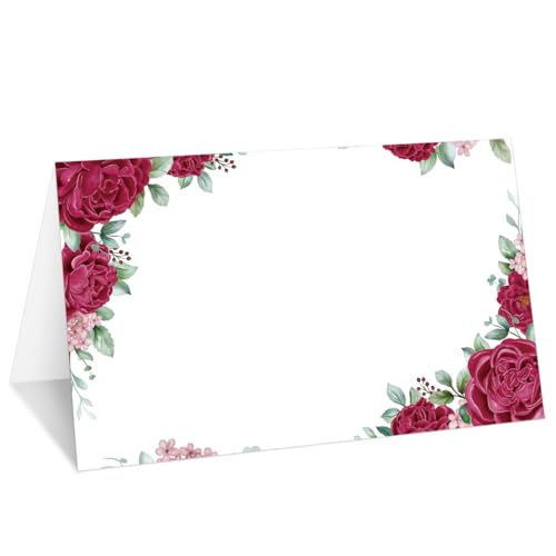 Rote Rosen Tischkarten, Set mit 25 Blumenzelt-Namenskarten für den Tisch, Lebensmitteletikett für Hochzeit, Babyparty, Geburtstag, Abendessen, Partyzubehör -018 von mermermu