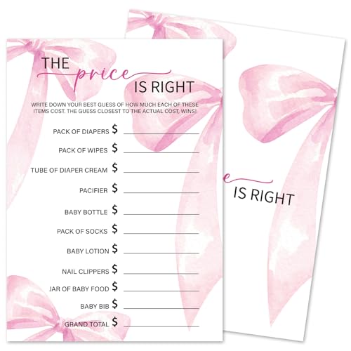 The Price is Right Game Cards, 30 Pink Bow Baby Shower Game Cards for Guests, Baby Announcement Gender Reveal Party Games Supplies & Activities -P12 The Price is Right Game Cards, 30 Pink Bow Baby Shower Game Cards for Guests, Baby Announcement Gender Reveal Party Games Supplies & Activities -P12 von mermermu