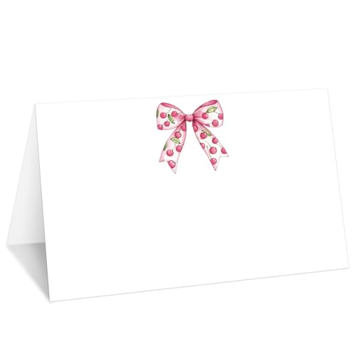 Tischkarten mit Schleife, Kirschrosa, 25 Stück, Zelt-Namenskarten für den Tisch, Lebensmitteletikett für Hochzeit, Babyparty, Geburtstag, Abendessen, Partyzubehör -017 von mermermu