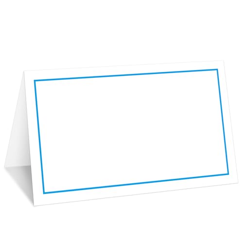 Tischkarten mit blauem Rand, Set mit 25 Zelt-Namenskarten für den Tisch, Lebensmitteletikett für Hochzeit, Babyparty, Geburtstag, Abendessen, Partyzubehör -008 von mermermu