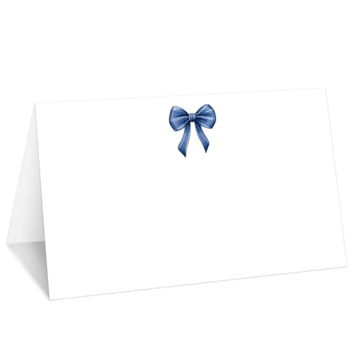 Tischkarten mit blauer Schleife, Set mit 25 Zelt-Namenskarten für den Tisch, Lebensmitteletikett für Hochzeit, Babyparty, Geburtstag, Abendessen, Partyzubehör -014 von mermermu