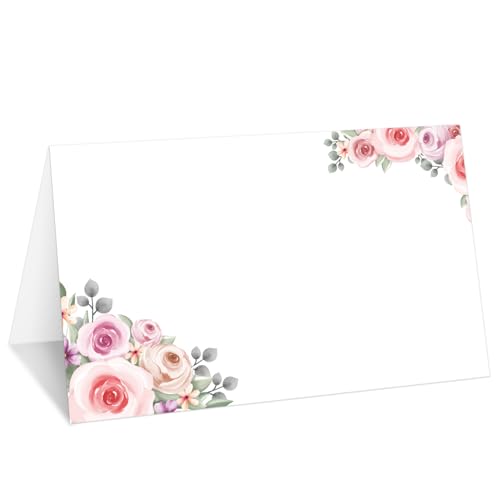 Tischkarten mit rosa Rosen, 25 Stück, Blumenzelt-Namenskarten für den Tisch, Lebensmitteletikett für Hochzeit, Babyparty, Geburtstag, Abendessen, Partyzubehör -029 von mermermu