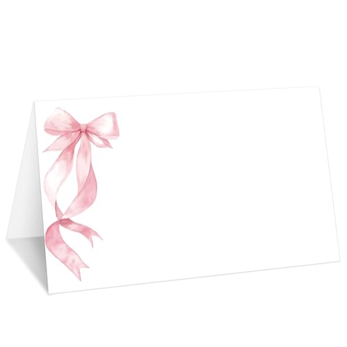 Tischkarten mit rosa Schleife, 25 Stück, Zelt-Namenskarten für den Tisch, Lebensmitteletikett für Hochzeit, Babyparty, Geburtstag, Abendessen, Partyzubehör -015 von mermermu