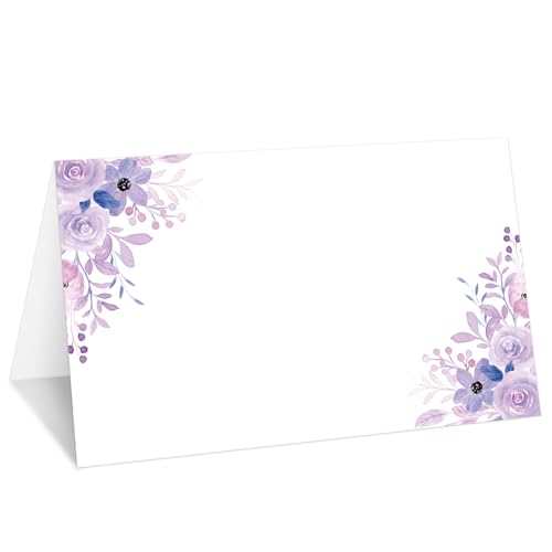 Violette Tischkarten mit Blumenmuster, Set mit 25 Zelt-Namenskarten für den Tisch, Lebensmitteletikett für Hochzeit, Babyparty, Geburtstag, Abendessen, Partyzubehör -028 von mermermu