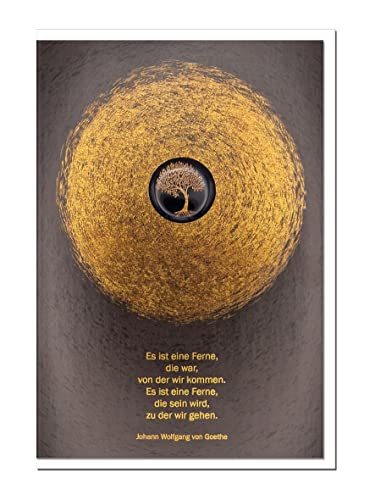 metALUm Hochwertige exklusive Trauerkarte Beileidskarte im Format B6 Doppelkarte Klappkarte ohne Innentext mit weißem Umschlag Motiv Lebensbaum Spruch von Goethe mit goldenem Schimmer von metALUm
