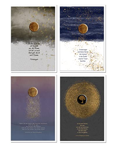 metALUm Set aus 4 exklusiven Trauerkarten im Format B6 Doppelkarte Klappkarte ohne Innentext mit weißem Umschlag mit Goldfolie veredelt von metALUm