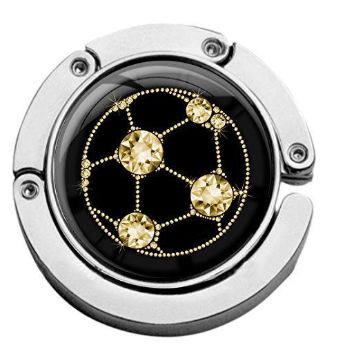 metALUm Taschenaufhänger Handtaschenhalter FUSSBALL IN GOLD mit faltbarem Magnetverschluss #2601142 von metALUm
