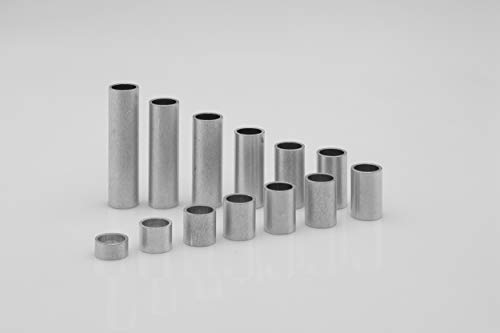 Aluminium Abstandshülsen, Distanzhülsen | Set Sortiment M8 Aluminium - Inhalt: 13 Hülsen, je 1 Hülse der Länge 5, 8, 10, 12, 14, 15, 16, 18, 20, 25, 30, 35, 40 mm von metallgo