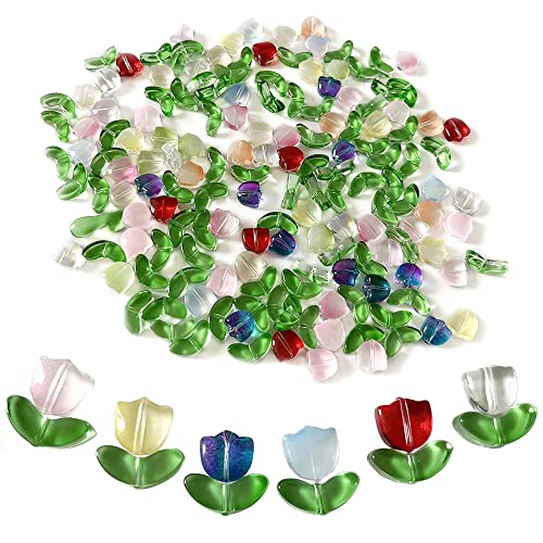 160 Stück Tulpenglasblumen-Perlen – durchscheinende, bunte lose Abstandshalter für Schmuckherstellung, Handwerk, DIY-Armbänder von metulip