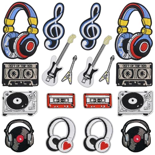 Aufnäher zum Aufbügeln für Jacken, Bandaufnäher, Musik-Thema, Hip-Hop, Vintage-Patches für Kleidung, Hüte, Rucksack, Hosen, DIY-Stickerei-Flicken zum Aufnähen, 18 Stück Aufnäher zum Aufbügeln für Jacken, Bandaufnäher, Musik-Thema, Hip-Hop, Vintage-Patches für Kleidung, Hüte, Rucksack, Hosen, DIY-Stickerei-Flicken zum Aufnähen, 18 Stück von metulip
