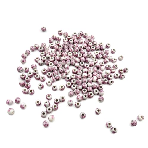 Porzellanperlen für Schmuckherstellung, 6 mm, ca. 200 Stück, rosa Blume, bedruckte Keramikperlen, runde Keramikperlen für handgefertigte Schmuckherstellung, Armbänder, Halsketten von metulip