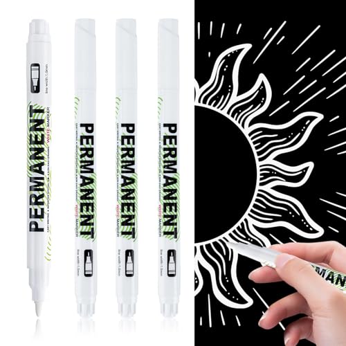 4er Set Acrylstifte Weiße, Lackstift Weiß 1mm Feine Spitze, Permanent Marker Stift, Wasserfest für Steine Keramik Holz Metall Papier Glas Kunststoff Leder Vielseitig Einsetzbar & Schnelltrocknend von meukcez