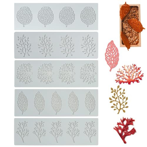 Silikonformen Backen Deko, Silikon Backform Blätter für Fondant, Kuchen Deko, 3D Lebensmittelqualität Backformen, Vielseitig für Backen Harz Zuckerhandwerk, Ideal für Kuchendekoration (5PCS) von meukcez