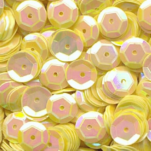 1400 Stück / 15g Pailletten · 6 mm Durchmesser · rund und gewölbt · mit Loch · zum Aufnähen auf Textilien oder Verzieren von Styroporobjekten, Farbe: gelb irisierend von miamiXa