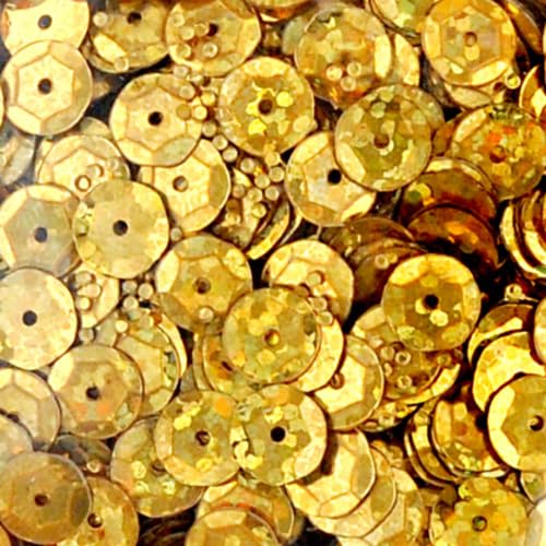 1400 Stück / 15g Pailletten · 6 mm Durchmesser · rund und gewölbt · mit Loch · zum Aufnähen auf Textilien oder Verzieren von Styroporobjekten, Farbe: gold hologramm von miamiXa