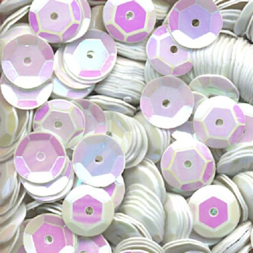 1400 Stück / 15g Pailletten · 6 mm Durchmesser · rund und gewölbt · mit Loch · zum Aufnähen auf Textilien oder Verzieren von Styroporobjekten, Farbe: weiß irisierend von miamiXa