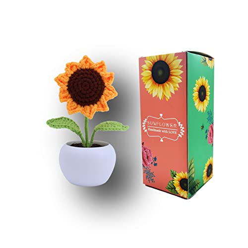 miaolemi Handgemachte gehäkelte künstliche Sonnenblume, Kunstblumen-Bonsai, natürliches Baumwollgarn, für Büro, Zuhause, Party, Hochzeitsdekoration, Set mit 1 Stück von miaolemi