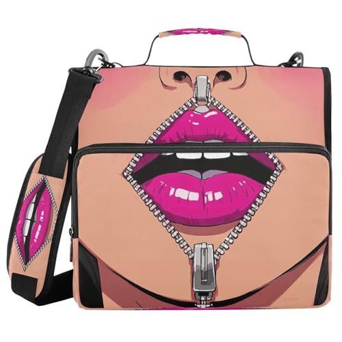 3,8 cm Ringbuch mit 3 Ringen, Reißverschluss mit Schultergurt und Griff, Mund-Reißverschluss, Lippen-Spaß, mehrere Taschen, geeignet für Mittelschule, Carpeta con cremallera 3,8 cm Ringbuch mit 3 Ringen, Reißverschluss mit Schultergurt und Griff, Mund-Reißverschluss, Lippen-Spaß, mehrere Taschen, geeignet für Mittelschule, Carpeta con cremallera von miaozhen