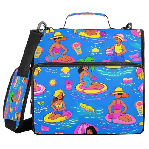 3,8 cm Ringbuch mit 3 Ringen, mit extra Taschen, mit Schultergurt, blau, Strandparty, Cartoon, Sommer, Multi-Tasche, für Büro, Schule, Encuadernador de cremallera 3,8 cm Ringbuch mit 3 Ringen, mit extra Taschen, mit Schultergurt, blau, Strandparty, Cartoon, Sommer, Multi-Tasche, für Büro, Schule, Encuadernador de cremallera von miaozhen
