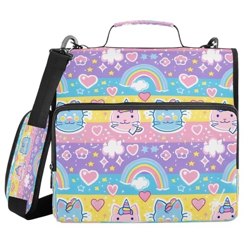 3,8 cm Ringbuch mit 3 Ringen und extra Taschen mit Griff, niedlicher Regenbogen, bunt, Kinder, Kritzelei, Katze, mehrere Taschen für Schule und Büro, Encuadernador de Cremallera 3,8 cm Ringbuch mit 3 Ringen und extra Taschen mit Griff, niedlicher Regenbogen, bunt, Kinder, Kritzelei, Katze, mehrere Taschen für Schule und Büro, Encuadernador de Cremallera von miaozhen