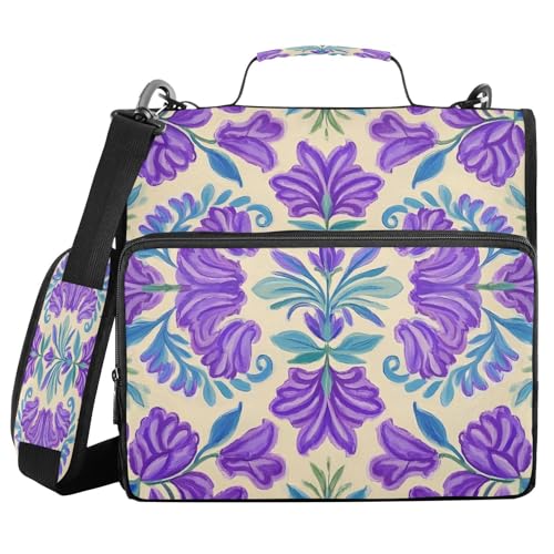 3,8 cm Ringbuch mit 3 Ringen und extra Taschen mit Grifflrendy Vintage Blume Lavendel Blau 1 wasserdicht geeignet für Mittelschule Carpeta con cremallera von miaozhen