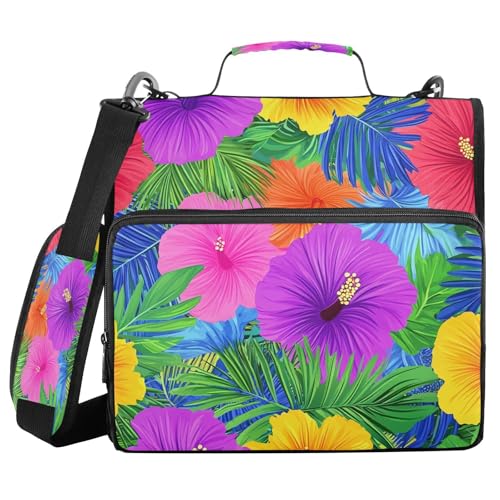 3,8 cm Ringbuch mit Reißverschluss und Schultergurt und Griff, hawaiianische stilvolle Blumen, Palmblätter, leuchtende Neonfarben, mehrere Taschen für Schule, Encuadernador de Cartera 3,8 cm Ringbuch mit Reißverschluss und Schultergurt und Griff, hawaiianische stilvolle Blumen, Palmblätter, leuchtende Neonfarben, mehrere Taschen für Schule, Encuadernador de Cartera von miaozhen