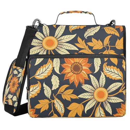 3,8 cm Ringordner mit Griff und abnehmbarem Schultergurt, Kunst, Sonnenblume, Gold, Dunkelblau, mehrere Taschen für Büro, Schule, Cartera Portátil 3,8 cm Ringordner mit Griff und abnehmbarem Schultergurt, Kunst, Sonnenblume, Gold, Dunkelblau, mehrere Taschen für Büro, Schule, Cartera Portátil von miaozhen