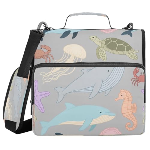 3,8 cm Schulordner mit Reißverschluss und Schultergurt, weiche Farbe, Grau, Unterwassertiere, Wal, Quallen, mehrere Taschen, geeignet für Mittelschule, Encuadernador de Cartera 3,8 cm Schulordner mit Reißverschluss und Schultergurt, weiche Farbe, Grau, Unterwassertiere, Wal, Quallen, mehrere Taschen, geeignet für Mittelschule, Encuadernador de Cartera von miaozhen
