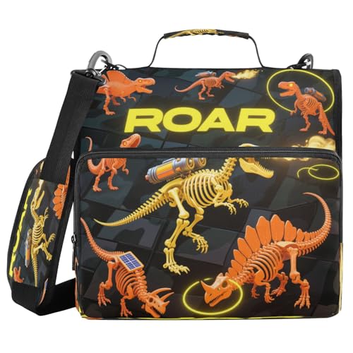 3 Ringe Schule Reißverschluss Ordner mit Gurt Roboter Dinosaurier brüllend orange schwarz leicht zu tragen für Mittelschule Gestor de carpetas de office von miaozhen
