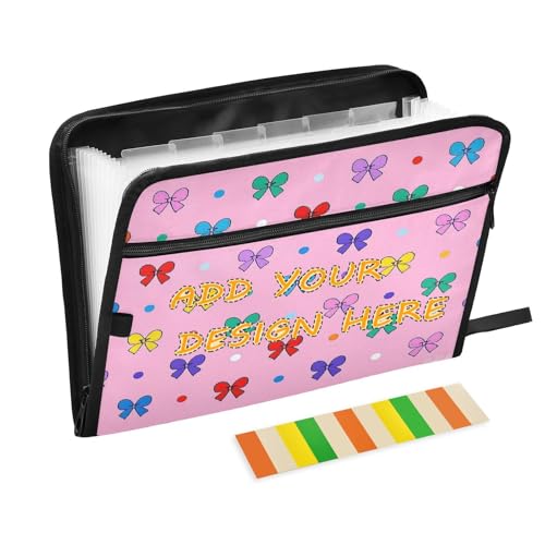 Akkordeon-Aktenordner, 13 Taschen, A4, Briefgröße, anpassbarer Organizer mit Tasche mit Reißverschluss, für Business, Cartoon, bunte Schleife, rosa Carpeta de Akkordeon-Aktenordner, 13 Taschen, A4, Briefgröße, anpassbarer Organizer mit Tasche mit Reißverschluss, für Business, Cartoon, bunte Schleife, rosa Carpeta de von miaozhen