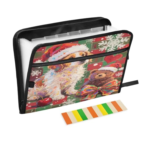 Akkordeon-Aktenordner, 13 Taschen, A4, Briefgröße mit Reißverschluss, für Bürobedarf, Frohe Weihnachten, weißer Beagle, Carpeta de Akkordeon-Aktenordner, 13 Taschen, A4, Briefgröße mit Reißverschluss, für Bürobedarf, Frohe Weihnachten, weißer Beagle, Carpeta de von miaozhen