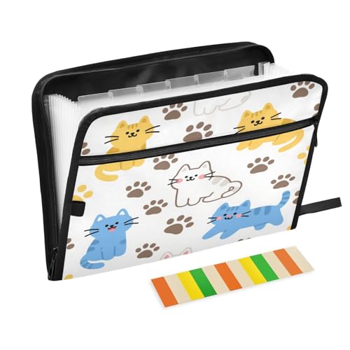 Akkordeon-Aktenordner, 13 Taschen, A4, Briefgröße mit Reißverschluss, für Bürobedarf, niedliche Katze, Gelb / Blau Akkordeon-Aktenordner, 13 Taschen, A4, Briefgröße mit Reißverschluss, für Bürobedarf, niedliche Katze, Gelb / Blau von miaozhen