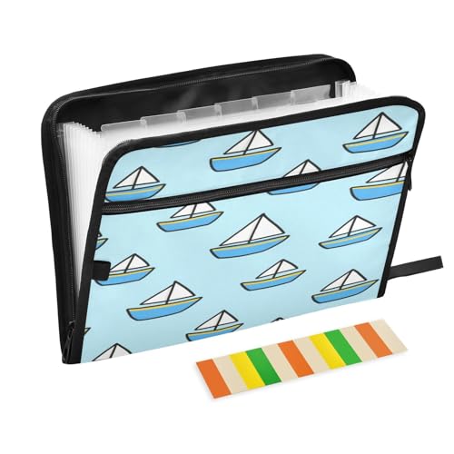 Akkordeon-Aktenordner, 13 Taschen, A4, Briefgröße mit Reißverschluss, für Business, Cartoon, Schiff, Boot, blaue Teppiche Akkordeon-Aktenordner, 13 Taschen, A4, Briefgröße mit Reißverschluss, für Business, Cartoon, Schiff, Boot, blaue Teppiche von miaozhen