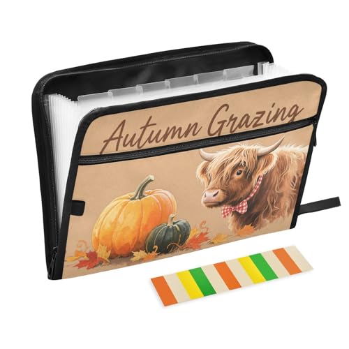 Akkordeon-Aktenordner, 13 Taschen, A4, Briefgröße mit Reißverschluss, für Business, Herbst, Herbst, Kürbis, Hochlandrinder, Para Guardar Documentos Akkordeon-Aktenordner, 13 Taschen, A4, Briefgröße mit Reißverschluss, für Business, Herbst, Herbst, Kürbis, Hochlandrinder, Para Guardar Documentos von miaozhen