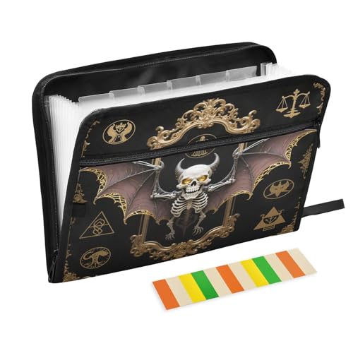 Akkordeon-Aktenordner, 13 Taschen, A4, Briefgröße mit Reißverschluss, für Klassenzimmer, Zuhause, Büro, Reisen, böses Skelett, Tarot, Schwarz und Gold, Para Guardar Documentos Akkordeon-Aktenordner, 13 Taschen, A4, Briefgröße mit Reißverschluss, für Klassenzimmer, Zuhause, Büro, Reisen, böses Skelett, Tarot, Schwarz und Gold, Para Guardar Documentos von miaozhen