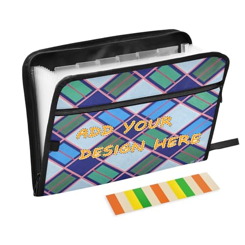 Akkordeon-Ordner, 13 Taschen, A4, Briefgröße, anpassbarer Quittungs-Organizer mit Reißverschluss, für Bürobedarf, geometrisches Muster, bunt, kariert, Para-Guardar von miaozhen