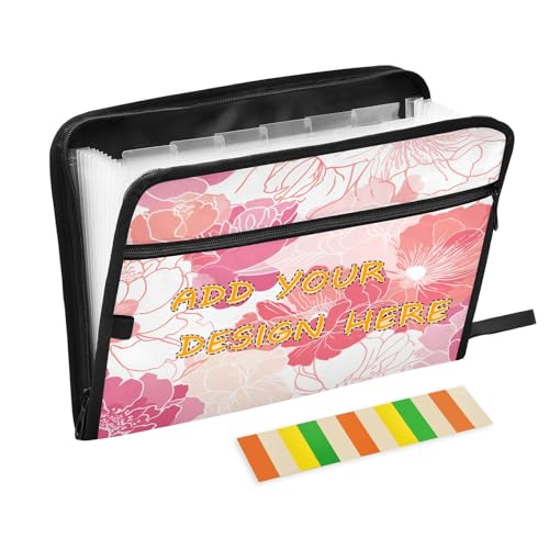 Akkordeon-Ordner mit 13 Fächern, A4, Briefgröße, personalisierbar, erweiterbar, mit Reißverschluss, zur Aufbewahrung von Dokumenten, abstrakte Kunst, Illustrationen, Blumen, Rot von miaozhen