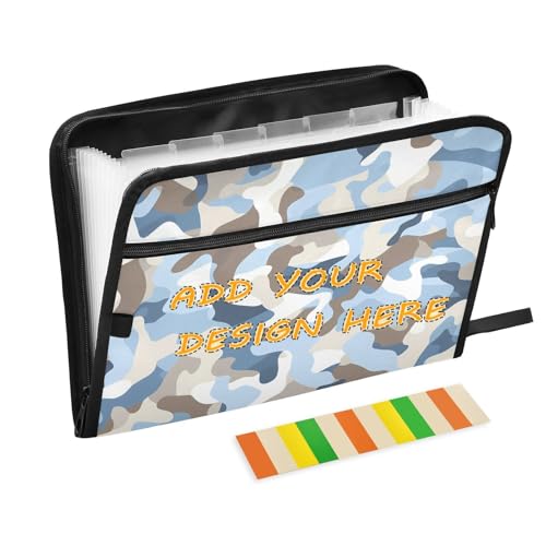 Aktenordner, 13 Fächer, A4, Briefgröße, personalisierbar, erweiterbar mit Reißverschluss, für Bürobedarf, Camouflage, Babyblau von miaozhen