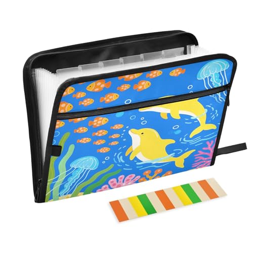 Aktenordner, 13 Fächer, A4, Briefgröße mit Reißverschluss, für Bürobedarf, Cartoon, Unterwassertiere, Quallen, Delfin, Para Guardar Aktenordner, 13 Fächer, A4, Briefgröße mit Reißverschluss, für Bürobedarf, Cartoon, Unterwassertiere, Quallen, Delfin, Para Guardar von miaozhen