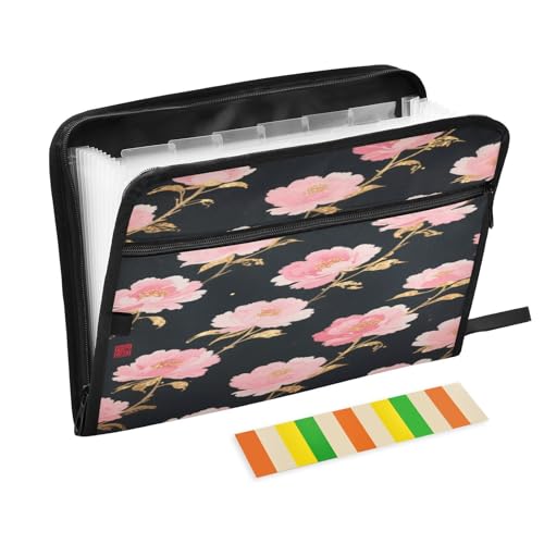 Aktenordner, 13 Taschen, A4, Briefgröße mit Reißverschluss, für Schule, Zuhause, Büro, Klassenzimmer, rosa und goldene Pfingstrosen, Blumen, Para Guardar Documentos Aktenordner, 13 Taschen, A4, Briefgröße mit Reißverschluss, für Schule, Zuhause, Büro, Klassenzimmer, rosa und goldene Pfingstrosen, Blumen, Para Guardar Documentos von miaozhen