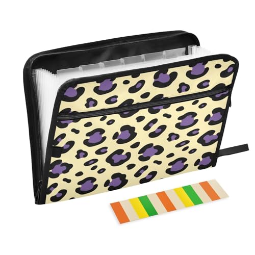 Aktenordner, Jacken, 13 Taschen, A4, Briefgröße, mit Reißverschluss, für Bürobedarf, Leopardenmuster, Violett, Gelb Aktenordner, Jacken, 13 Taschen, A4, Briefgröße, mit Reißverschluss, für Bürobedarf, Leopardenmuster, Violett, Gelb von miaozhen