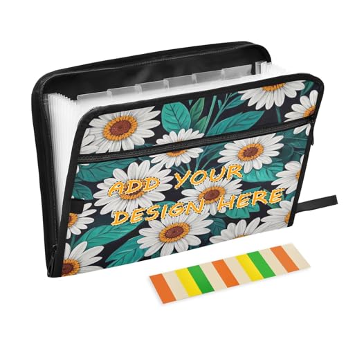 Aktenordner, Organizer, 13 Fächer, A4, Briefgröße, personalisierbar, erweiterbar, mit Reißverschluss, für Bürobedarf, trendiges Gänseblümchen, Blumenmuster, Weiß, Blaugrün, Carpeta de Aktenordner, Organizer, 13 Fächer, A4, Briefgröße, personalisierbar, erweiterbar, mit Reißverschluss, für Bürobedarf, trendiges Gänseblümchen, Blumenmuster, Weiß, Blaugrün, Carpeta de von miaozhen