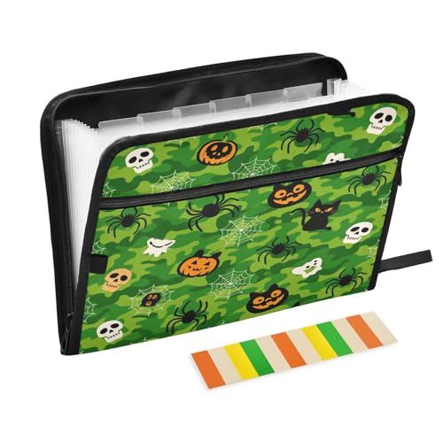 Aktenordner, Organizer, 13 Taschen, A4, Briefgröße mit Reißverschluss, für Büro, Schule, Halloween, Grün, Camouflage, Kürbis Aktenordner, Organizer, 13 Taschen, A4, Briefgröße mit Reißverschluss, für Büro, Schule, Halloween, Grün, Camouflage, Kürbis von miaozhen