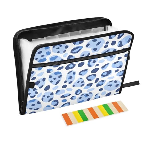 Aktenordner, Organizer, 13 Taschen, A4, Briefgröße mit Reißverschluss, für Bürobedarf, Leopardenmuster, Blau von miaozhen