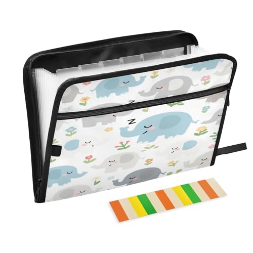 Aktenordner, Organizer, 13 Taschen, A4, Briefgröße mit Reißverschluss, für Bürobedarf, niedliches Cartoon, graue Elefanten, Teppiche Aktenordner, Organizer, 13 Taschen, A4, Briefgröße mit Reißverschluss, für Bürobedarf, niedliches Cartoon, graue Elefanten, Teppiche von miaozhen