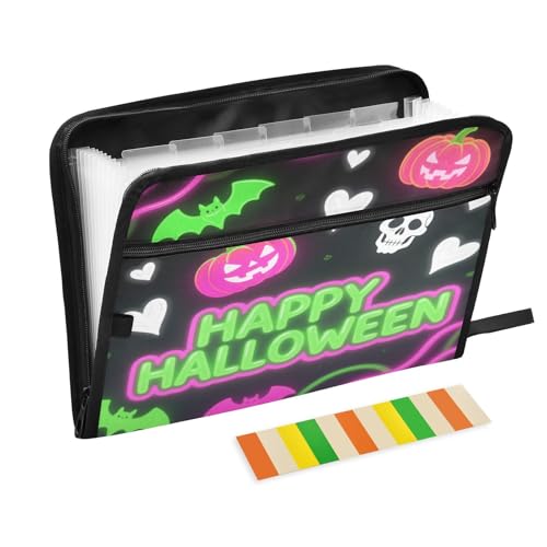 Aktenordner, Organizer, 13 Taschen, A4, Briefgröße mit Reißverschluss, für Dokumente, Halloween, Herz, Kürbis, Neongrün, Rosa Aktenordner, Organizer, 13 Taschen, A4, Briefgröße mit Reißverschluss, für Dokumente, Halloween, Herz, Kürbis, Neongrün, Rosa von miaozhen