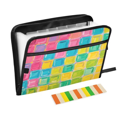 Aktenordner aus Papier, 13 Taschen, A4, Briefformat, mit Reißverschluss, zur Aufbewahrung von Dokumenten, farbiger Glasblockdruck, blau-gelber Teppichboden Aktenordner aus Papier, 13 Taschen, A4, Briefformat, mit Reißverschluss, zur Aufbewahrung von Dokumenten, farbiger Glasblockdruck, blau-gelber Teppichboden von miaozhen